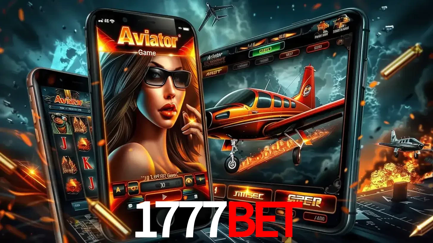 O popular jogo de apostas Aviator exibido em vários celulares e tablets, mostrando a interface emocionante e a ação de voo disponíveis para jogar agora no 1777BET.
