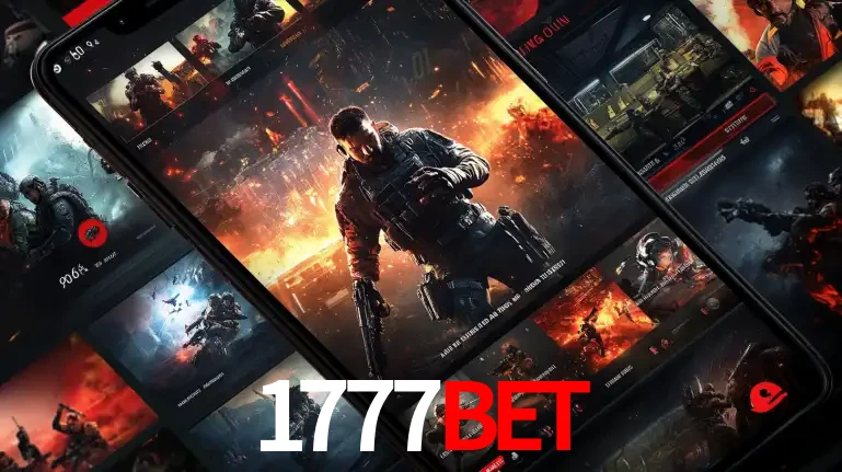 Tela de um celular exibindo uma galeria de jogos de tiro com temática militar, mostrando a variedade de e-sports disponíveis para apostas na plataforma de entretenimento 1777BET.